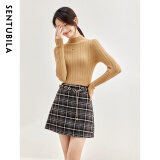 尚都比拉半高领打底衫女春秋针织衫洋气内搭慵懒风外穿上衣 卡其色 均码
