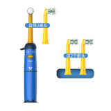纽乐电池款360度双面立体旋转式儿童电动牙刷3-14岁软毛小刷头卡通宝宝专用 NY500 蓝色7-14岁4刷头