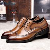 金利来（Goldlion）男鞋新款皮鞋男德比布洛克系带男士商务正装皮鞋男真皮婚鞋大小码 棕色 单层 25.5 (255mm) 41码