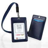 金峰伊卡迪 头层牛皮证件卡套真皮胸牌卡套工作牌银行员工牌挂绳工牌卡套证件挂牌公交门禁卡支持定制卡套 头层鸡眼竖款蓝色+皮头绳