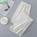 欣尚优纯棉睡裤女棉线家居裤睡裤薄款春夏季薄款睡裤妈妈睡裤秋裤空调裤 绿花 2XL 100-120斤