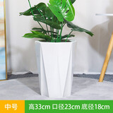 慕景瓷业简约陶瓷花盆落地特大号口径30以上客厅阳台家用花卉绿植高款 八方低腰纯白中号+树脂托盘