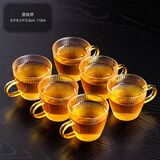 瓷牌茗茶具 玻璃茶杯大号透明玻璃品茗杯耐热小茶杯带把水杯功夫父亲节礼物 金色（坚纹）6个把杯 110ml