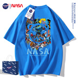 NASA GISS短袖t恤男纯棉夏季潮流男装圆领半袖男女学生情侣上衣宽松体恤衫 NS8099卡莱因蓝 L 建议135-155斤