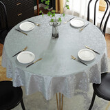 艾维乐桌布欧式防水防油防烫免洗酒店饭店家用圆形大圆桌餐桌布台布布艺 月季-银灰 圆180cm (建议直径1.4米内圆桌)
