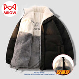 猫人棉服男秋冬季羊羔绒外套潮牌双面穿棉衣保暖棉袄面包服 黑色 L