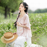清水溪汉初玫瑰布偶 清水溪汉初日常通勤改良汉服女短袖松紧下裙汉服挂件夏 藕粉色上衣 准现货 M