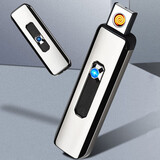 木丁丁 充电打火机 防风电子点烟器钨丝usb感应创意推按键电镀款 黑色