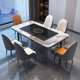 高端轻奢多功能岩板餐桌内嵌暖菜板火锅电磁炉小户型家用现代饭桌 雪山白+白色暖菜板[12MM岩板] 1.3m 餐桌[带电磁炉暖菜板]