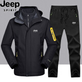 吉普（JEEP）冲锋衣裤套装男女三合一夹克男外套秋冬季防寒登山服团购定制LOGO 黑色衣+黑色裤（男款） XL