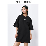 太平鸟女装高级感T恤裙2024夏设计感抽绳连衣裙潮流宽松短裙 黑色 L