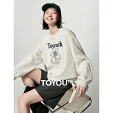 初语百合花重工刺绣卫衣女25春秋新款圆领宽松长袖休闲上衣 花灰色 M