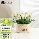 九千谷假花仿真白色美人菊盆栽办公室绿植客厅装饰品Life陶瓷花盆3483
