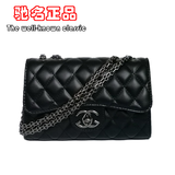 天香秀丽2025新款百搭欧美时尚小香风包包真皮女包菱格链条单肩斜挎小包潮 黑色钨链中号