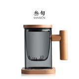 叁旬玻璃泡茶杯茶水分离茶杯男女士大容量耐热水杯办公室花茶杯子 木笙杯（青纯）榉木_带过滤_带杯垫
