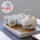 古笙记 温润如玉 景德镇陶瓷茶具套装家用茶壶茶杯子6只装带茶盘中式 【高风亮节】1壶6杯(不含茶盘) 7件
