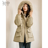 初申秋冬棉服女时尚毛领连帽收腰显瘦厚款保暖派克服外套S144M1012