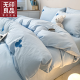 无印良品迪士尼床上四件套纯棉100%全棉卡通床单被套床笠家用宿舍床品套件 J米奇浅蓝【100%新疆全棉】 1.2m床单款三件套-被套150*200cm