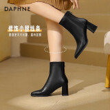 达芙妮（DAPHNE）官方 白色短靴女2024新款秋冬法式高跟瘦瘦靴子气质百搭马丁靴女 黑色【7CM高跟款】 37