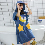 艾维乐浴巾带帽家用女可裹穿式新款珊瑚绒吸水速干不易掉毛斗篷浴裙浴袍 浴裙斗篷-月亮猫 70x95cm