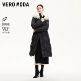 VEROMODA羽绒服冬新款貉子毛连帽暗纹长款90绒收腰3412012 黑色 160/80A/S
