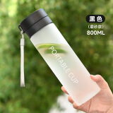 榄茵夏季户外大容量运动水杯创意学生茶杯子便携提绳塑料杯广告礼品杯 黑色【磨砂】 800ml 600ml-800ml