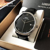 罗宾尼（LOBINNI）【品质严选】品牌手表男士超薄全自动机械表防水商务休闲时尚腕表 银壳黑面黑皮