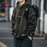 皮尔卡丹（pierre cardin）美式复古连帽卫衣男2025新款春秋季冬季宽松潮流百搭休闲外套 军绿色【春秋款】 XL