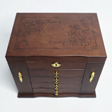 祥隆木珠宝首饰欧式带锁古风收纳盒精致中国风木质复古奢华饰品盒手饰盒 仿古色五层全锁四叶草 军绿色内衬