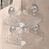 尊慕斯卫生间置物架吸盘免打孔洗漱洗手台壁挂式厕所浴室转角三角收纳架 吸盘三角置物架【透明色/2个装】