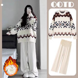 衣百壹（yIBAIyI）孕妇装秋冬套装软糯麻花针织外穿日系毛衣托腹阔腿裤秋冬款两件套 毛衣+加绒杏色裤 XL
