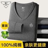 七匹狼【100%棉+抑菌】秋衣秋裤男春季纯棉套装保暖内衣V领棉毛衫线衣裤