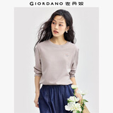 佐丹奴长袖T恤女纯棉打底衫甜美花朵刺绣圆领套头衫13324792