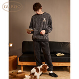 果壳（Gukoo）情侣睡衣女秋冬季迪士尼米奇舒棉绒简约男家居服套装 灰色男套 M