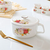 点特高颜值骨瓷泡面碗带盖宿舍大容量带手柄陶瓷大汤碗家用微波炉餐具 手柄泡面碗（直径15.5cm 高8cm )