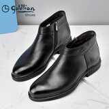 金利来（Goldlion）男鞋加绒男靴保暖棉鞋冬季头层牛皮防滑高帮皮鞋商务正装棉短靴子 黑色（短毛绒） 40