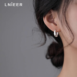 Lnieer999足银素圈耳环2025新款耳钉轻奢高级感耳圈耳饰品女冷淡风耳扣 大号几何耳环【999足银】