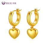 贝格（BIGE）黄18k金爱心耳环彩金桃心耳坠4D硬金工艺送女友礼物 52 黄18k金 4D硬金工艺  爱心耳环/对 1.2g