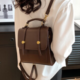 万佳臻 英伦风背包女多功能双肩包迷你小包包单斜跨包小众美式复古书包 【咖色】