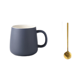 宝隆力真 简约马克杯子男生家用泡茶杯女创意办公室咖啡陶瓷喝水杯 灰蓝+咖啡勺 默认