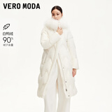 VEROMODA羽绒服冬新款貉子毛连帽暗纹长款90绒收腰3412012 蜜乳白色 165/84A/M
