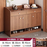 半隅雅居鞋柜家用门口新中式实木色储物柜2024新款玄关柜大容量楼道鞋架子 【圆拉手-三门两抽】胡桃色90