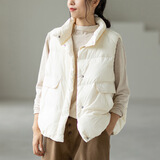 马克印象高档轻奢品牌短款羽绒服马甲女白鸭绒保暖时尚休闲宽松无袖外套女 DH2188   白色 均码 (90-140斤)