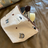 美摘miucatch棉麻童话风化妆包圣诞节刺绣可爱大容量便携帆布拉链封口收纳包中包 猫