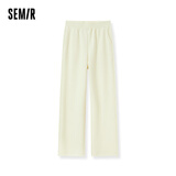 森马阔腿裤女纯色针织长裤春秋装垂感显瘦黑色九分阔腿裤风 奶白10501 165/70A/L