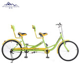 御披24寸加长双人自行车休闲景点家庭骑行双人自行车情侣观光旅游车  浅绿色