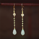 烟雨江南显脸瘦耳环女超仙复古长款吊坠耳坠冷淡民族风耳环网红耳夹饰 925银镀金耳钩