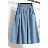 秋伊梵2024年新款牛仔半身中长裙女夏季薄款高腰宽松显瘦a字包臀伞裙子 浅蓝色 L