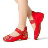 凯威六超春夏季新款老北京布鞋平底绣花鞋民族风女内增高 红色 34