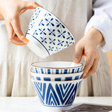 惠丽源釉下彩陶瓷碗高脚5英寸斗笠碗创意家用饭碗面碗小汤碗 4个装